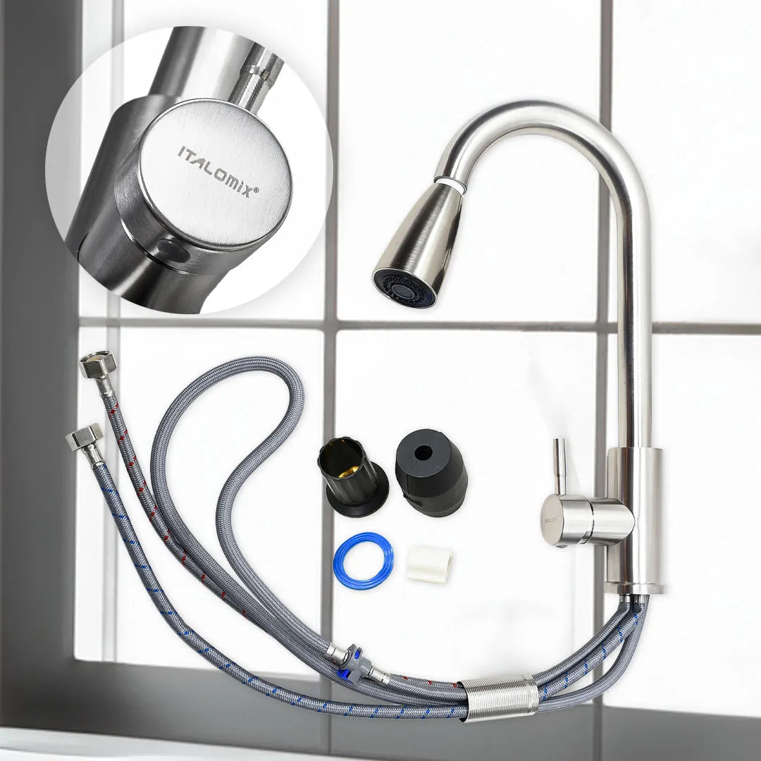 Griferia Extensible Cocina Satinada Mesada