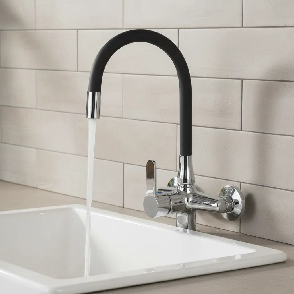 Monocomando Pared Cocina 15 Cm, Pico Flexible Negro