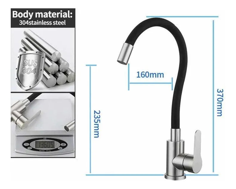 Monocomando Acero Inoxidable Canilla Cocina Pico Goma