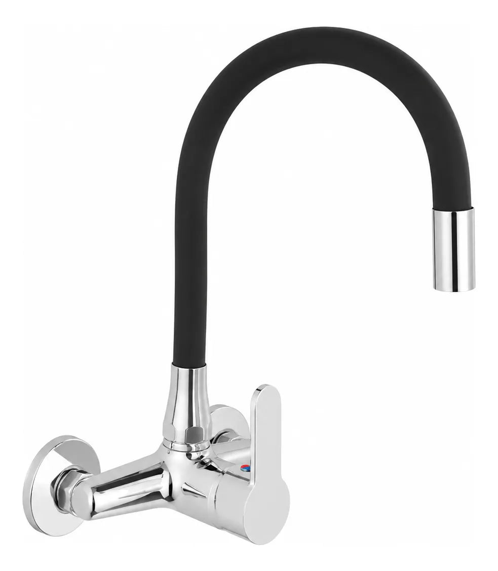 Monocomando Pared Cocina 15 Cm, Pico Flexible Negro