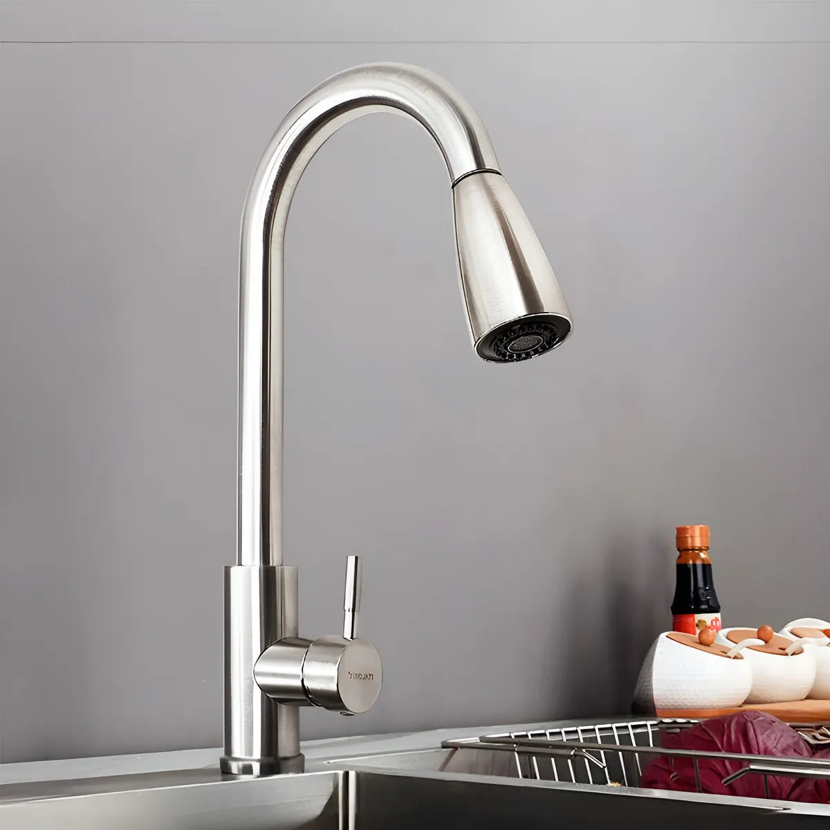 Griferia Extensible Cocina Satinada Mesada