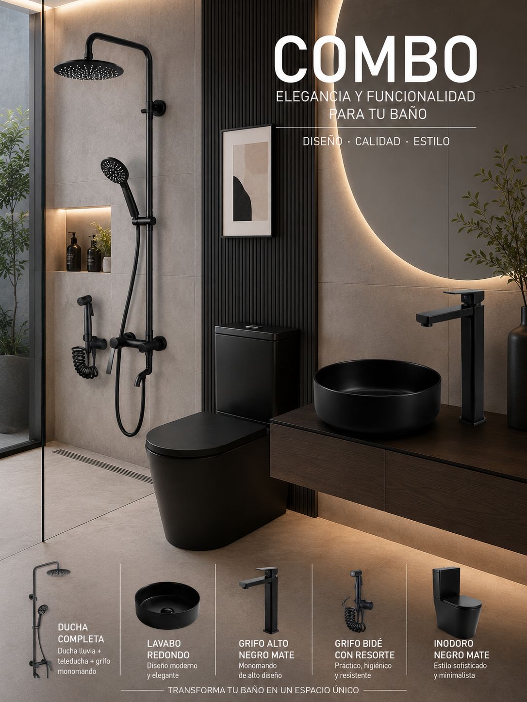 COMBO BAÑO NEGRO