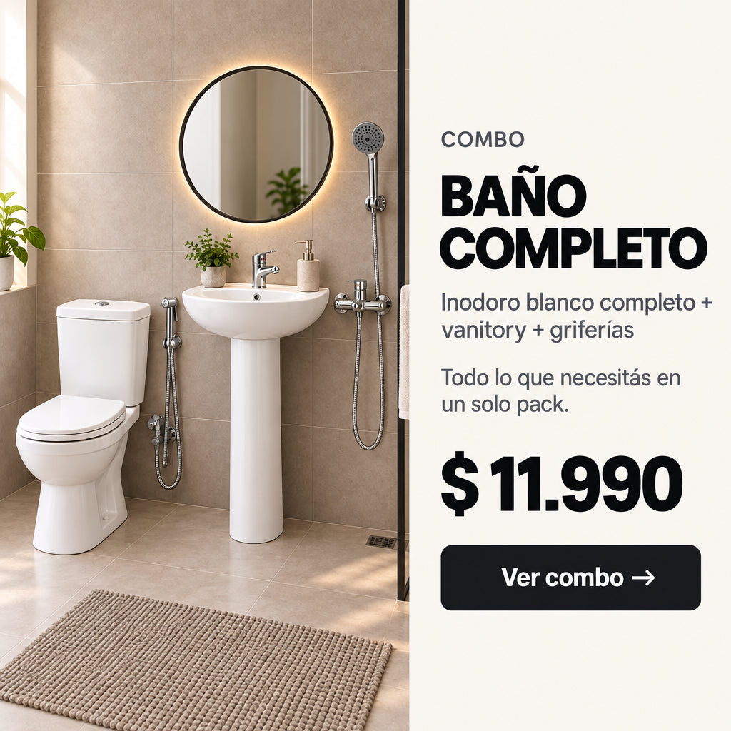 Combo Baño Completo 2 – Inodoro + Mueble Lavatorio + Griferías | 5 Productos