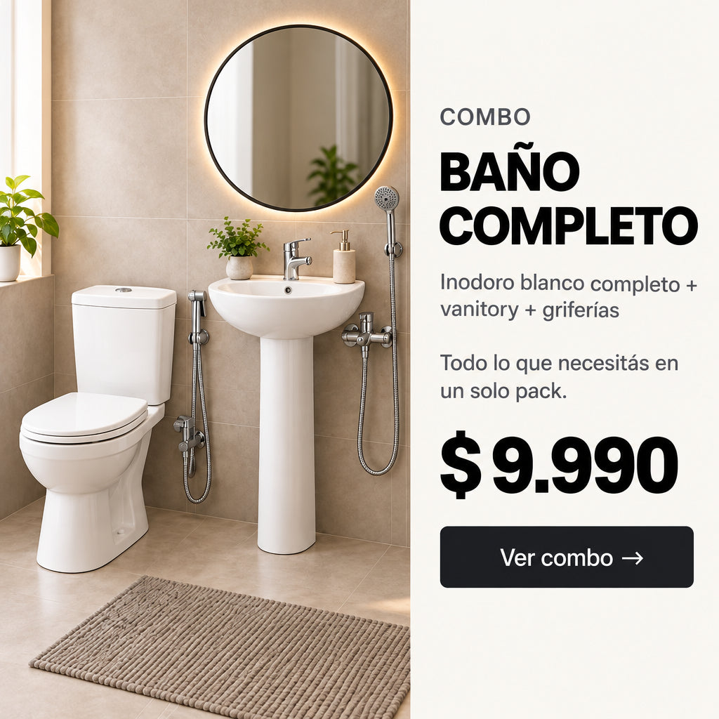 Combo Baño Completo 1  – Inodoro + Lavatorio con Pedestal + Griferías | 5 Productos
